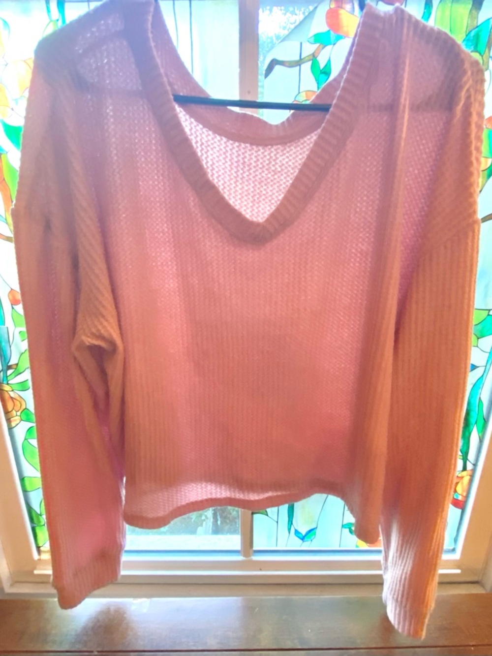 Aeropostale Women's V-Neck Knit Sweater in Dusty Pink